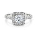 Sanctum - Forlovelsesring med moissanite i cushionslibning, vintagehalo og pavéringskinne