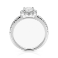 Dynara - Moissaniteforlovelsesring med halo og pavéringskinne