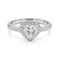 Amoria - Forlovelsesring med moissanite i hjerteformet slibning, halo og pavéfattede sidesten