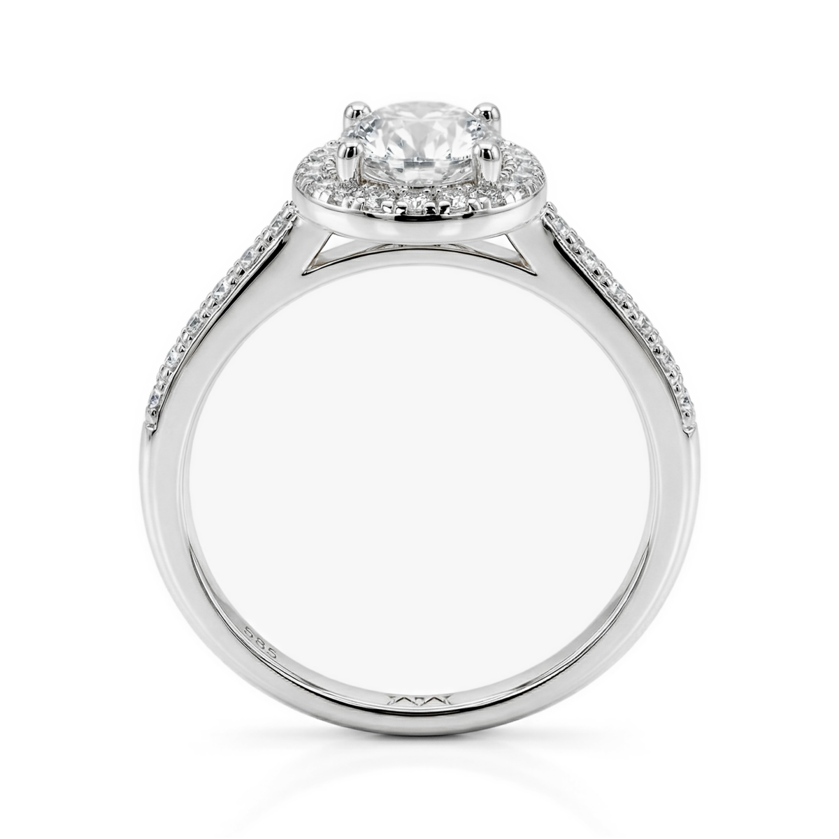 Orletta - Forlovelsesring med oval moissanite, pavéhalo og pavéringskinne