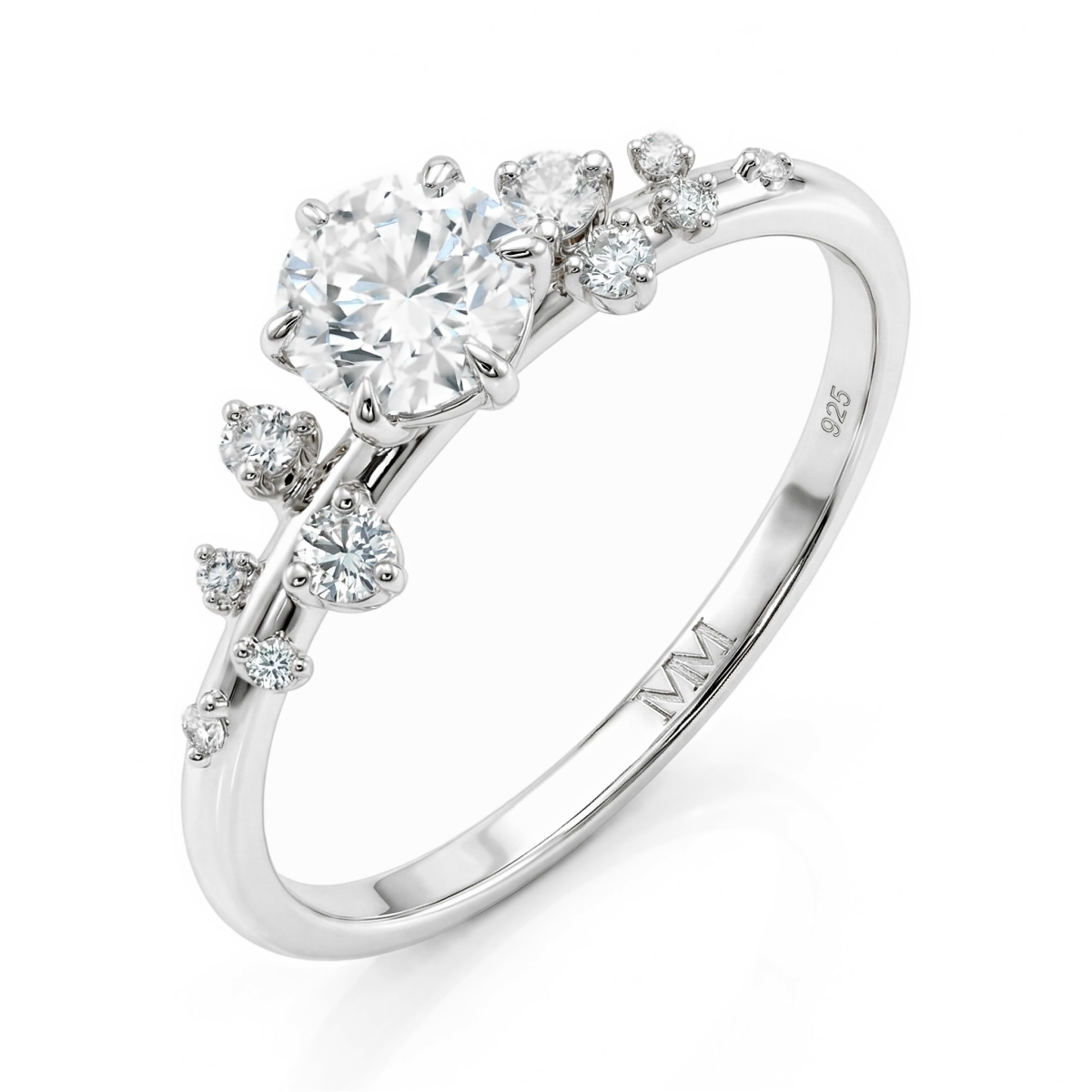 Aurora - Ring med moissanite og minimalistiske sidesten