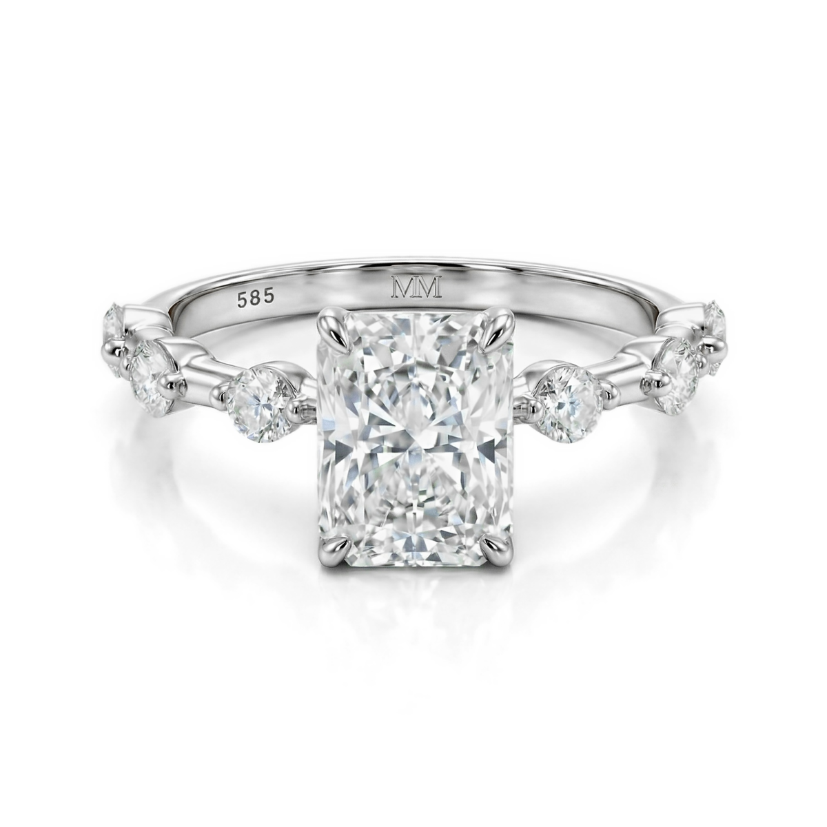 Isla - Ring med moissanite i radiantslibning og sidesten