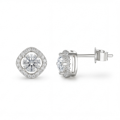 Spaced Halo - Ørestikker med moissanite i halofatning
