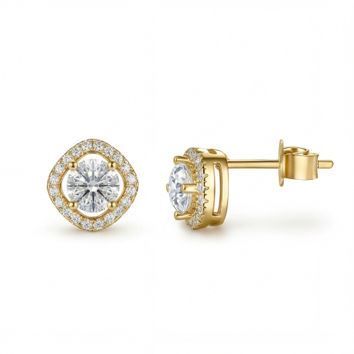Spaced Halo - Ørestikker med moissanite i halofatning