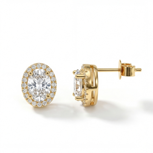 Ellipse - Ovale ørestikker med moissanite i halofatning