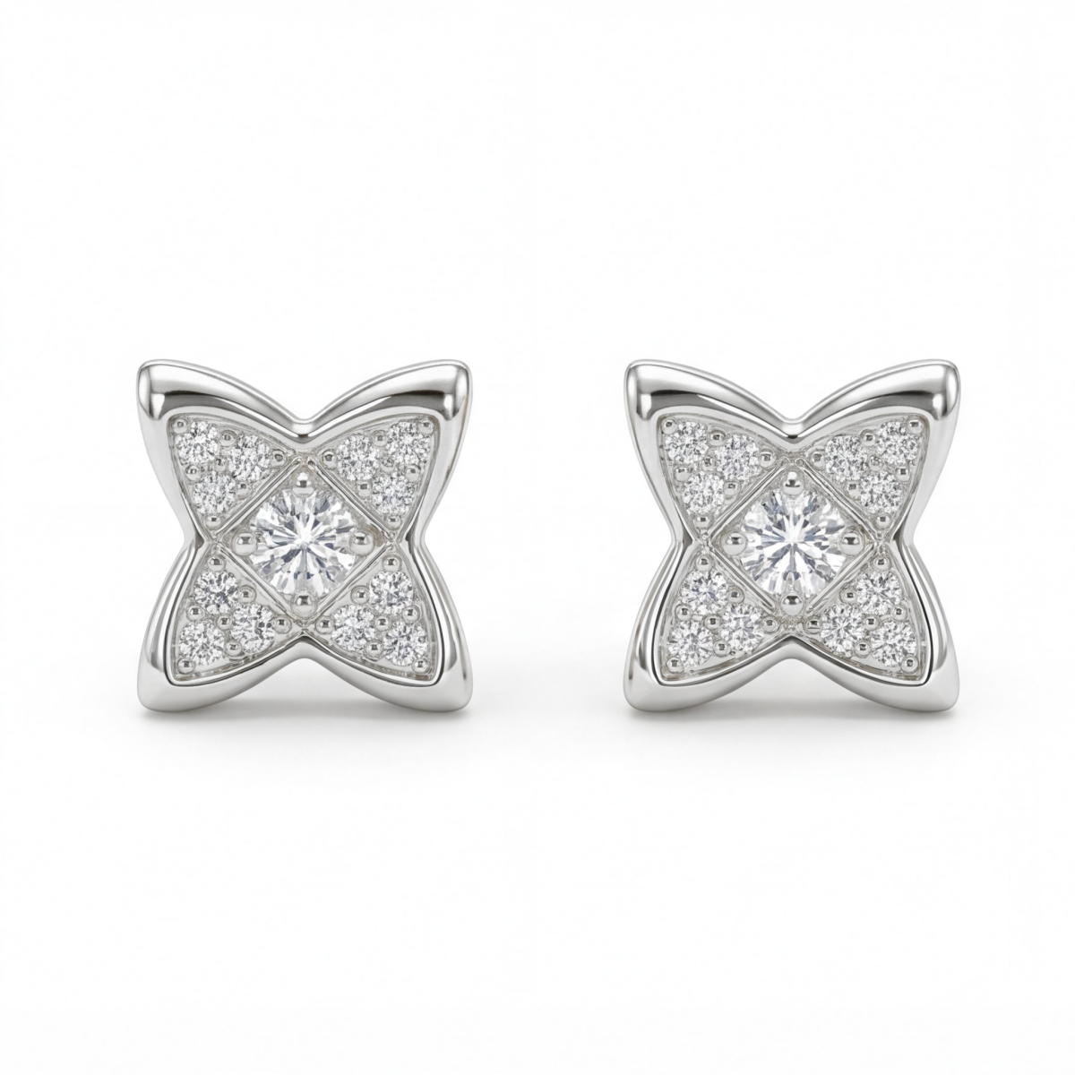 Sparkling Flowers - Ørestikker med moissanite i pavéfatning