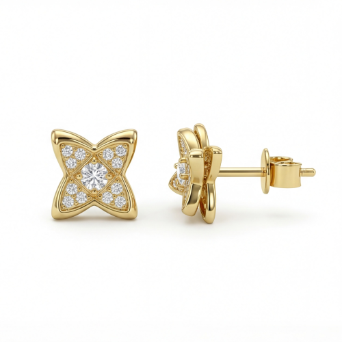 Sparkling Flowers - Ørestikker med moissanite i pavéfatning
