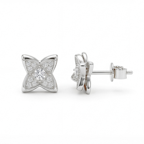 Sparkling Flowers - Ørestikker med moissanite i pavéfatning