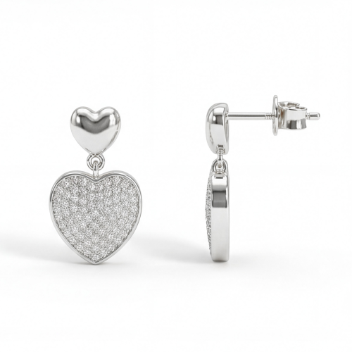 Hearts of Pavé - Moissaniteøreringe med vedhæng i pavéfatning