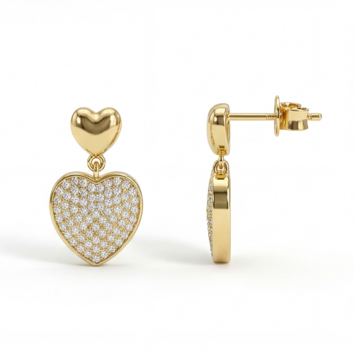 Hearts of Pavé - Moissaniteøreringe med vedhæng i pavéfatning