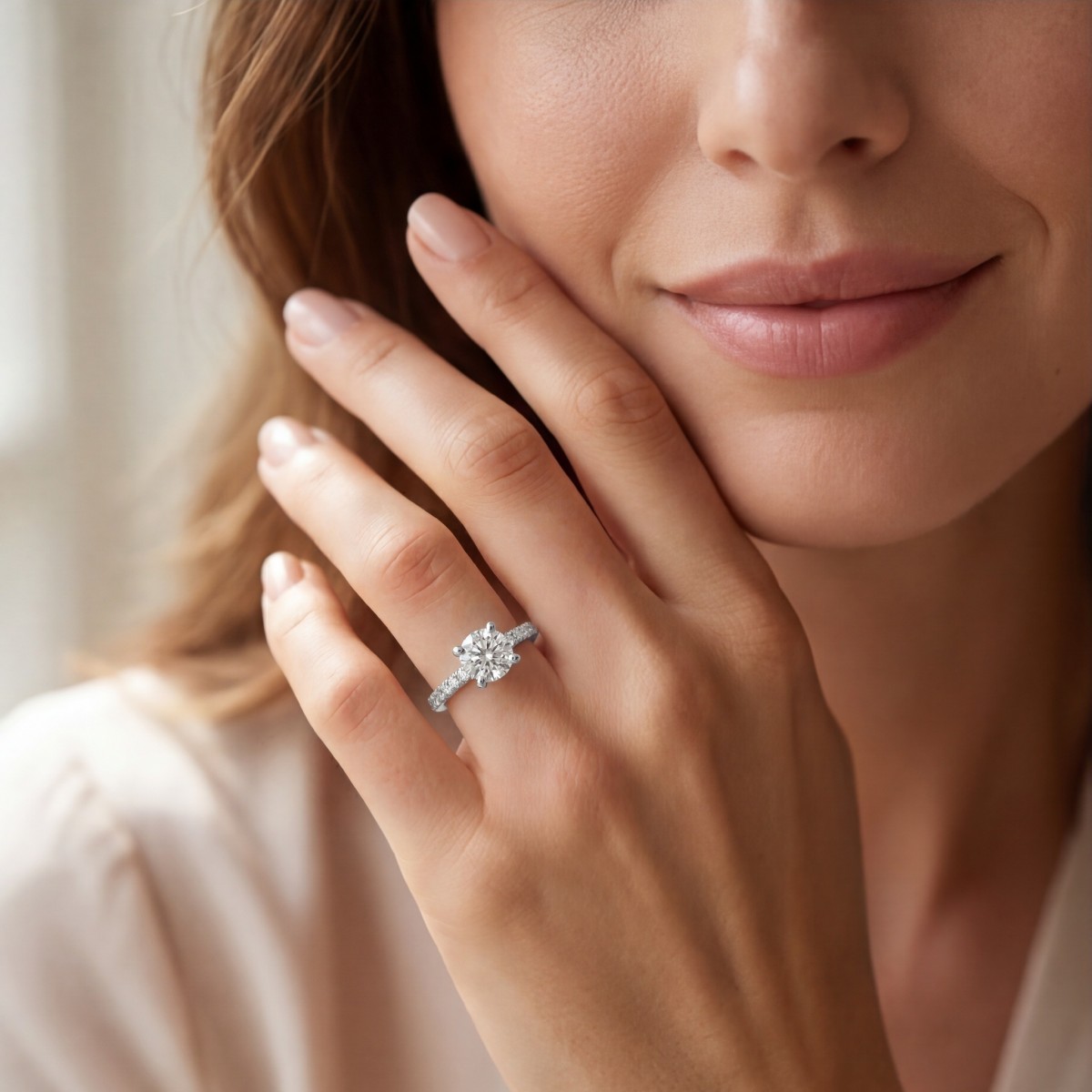 Finesse - Moissaniteforlovelsesring med sidesten