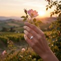 Mirari - Moissanite-forlovelsesring med snoet delt ringskinne og pavéfattede accentsten