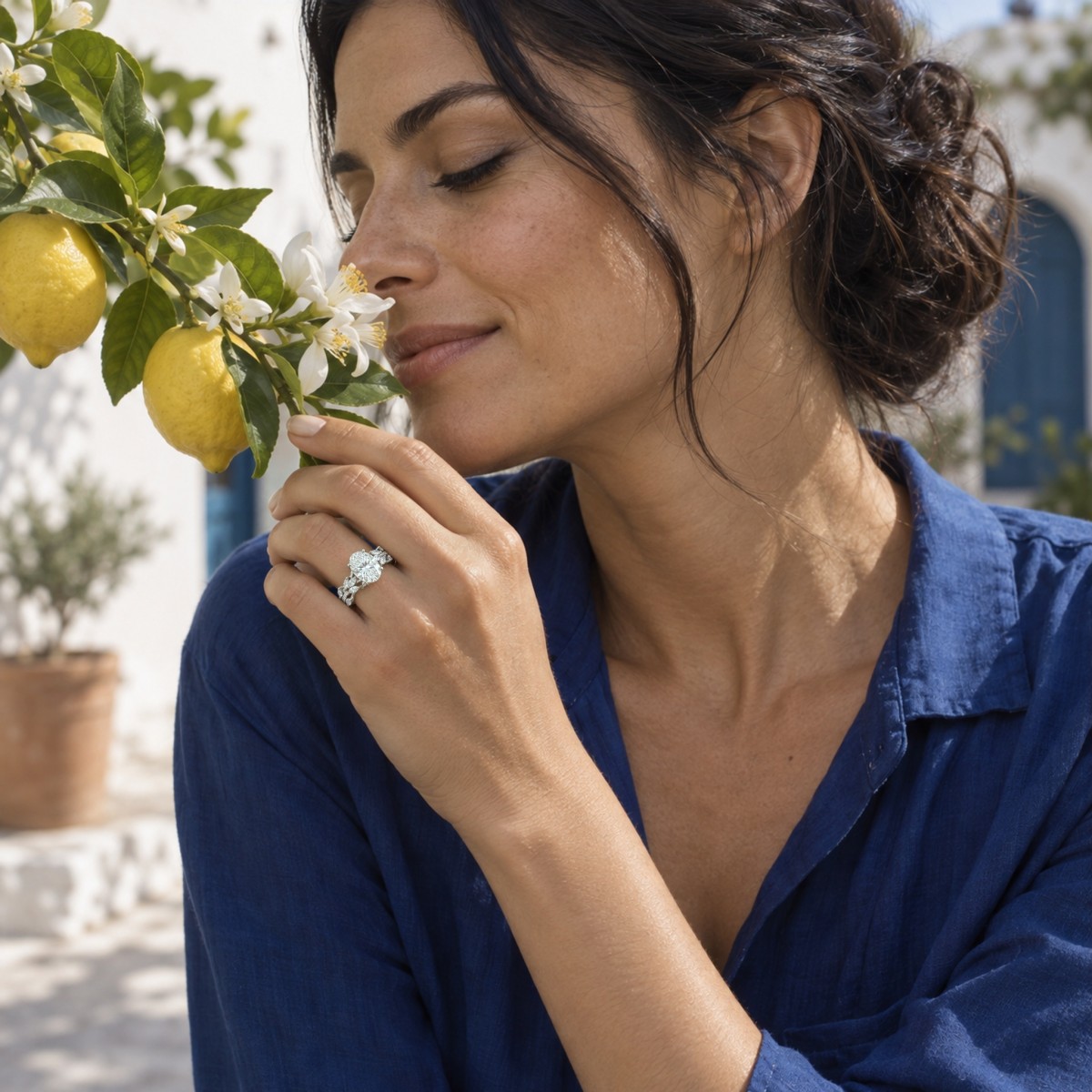 Wisteria - Ring med oval moissanite og ringskinne formet som en snoet vinranke