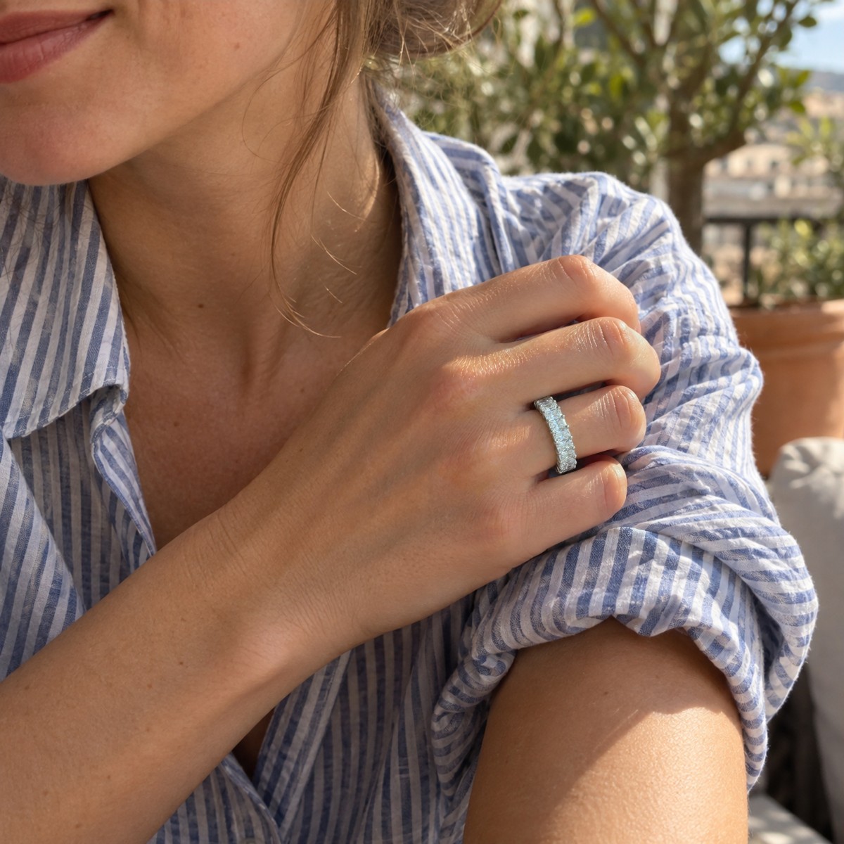 Radiline - Trekvartalliancering med moissanite i radiantslibning