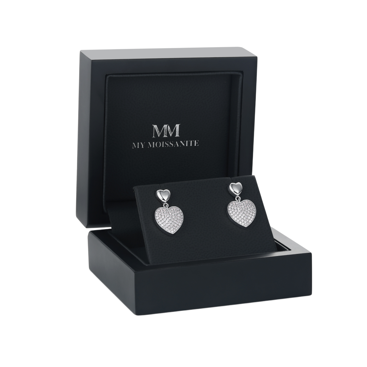 Hearts of Pavé - Moissaniteøreringe med vedhæng i pavéfatning